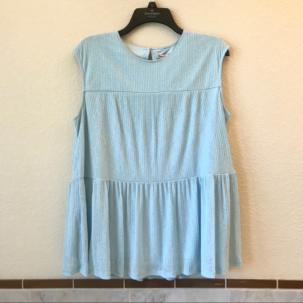 Juicy Couture Crystal Blue Tiered Tank Top NEW Size Large Cottage Coquette Gift